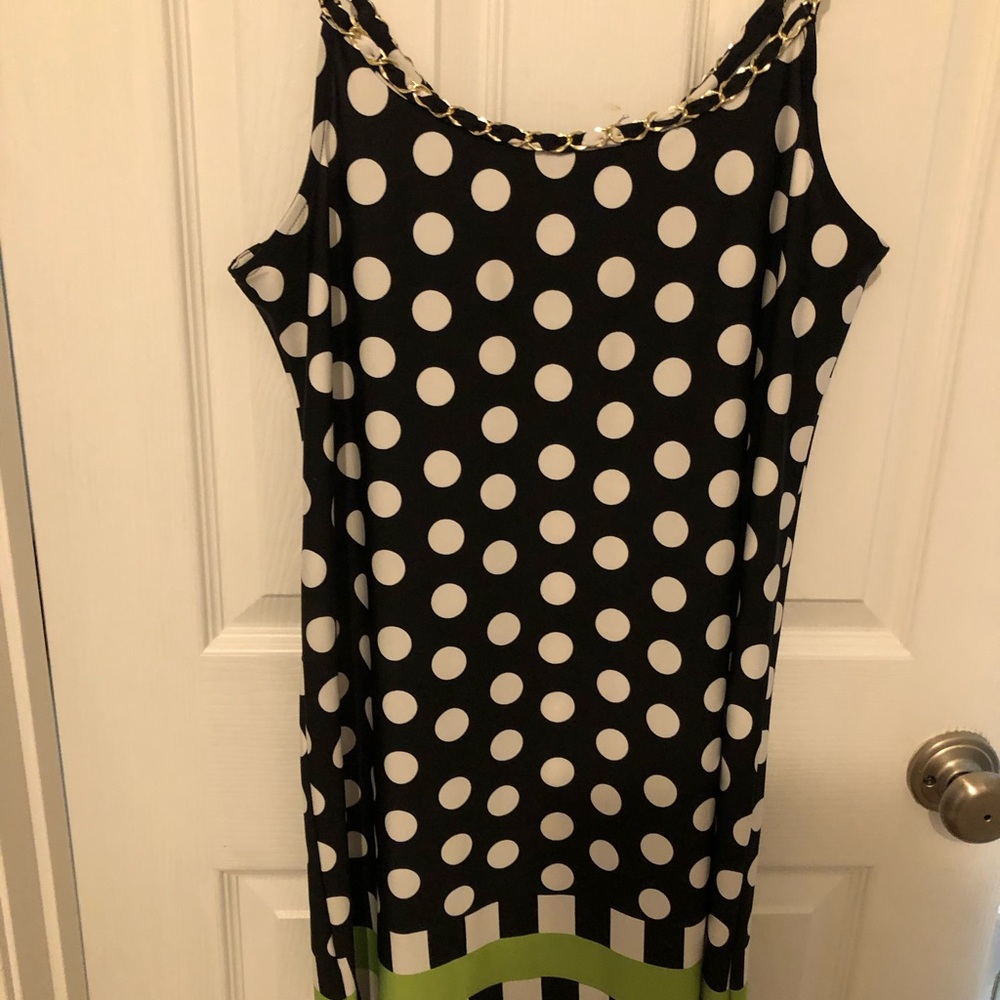 NWOT Black and White polka dot sun dress, with green stripe at hem XL NWOT - Picture 4 of 10